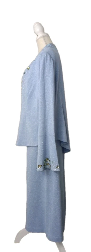 Falda y top de punto Donna Vinci azul metálico adornado para mujer talla 20 Foto 3 de 4