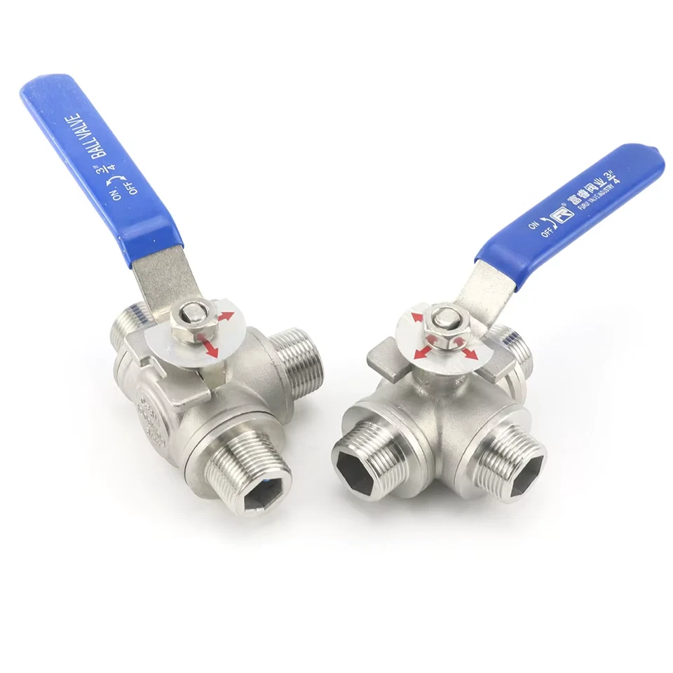 1/2" 3/4" 1" Male Thread 304 Stainless Steel Three 3-Way Ball Valve L/T Port DN1 - Image 3 of 4