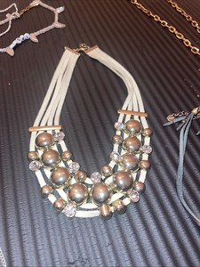Authentic Thread Lace Gold Plated Bead Necklace Medium Size Vintage Costume Jewelry