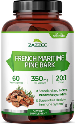 Zazzee Extra Strength French Maritime Pine Bark 20:1 Extract, 350 mg, Kosher