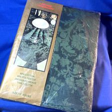 NEW SEALED Moss Green 70" Round Damask Floral Tablecloth Cotton/Poly Blend  G12