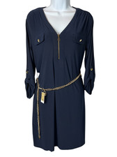 Emma & Michele Midnight Blue Zipped V-Neck Dress  Size PS  (belt not included)