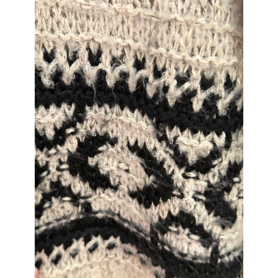 Suéter Free People Silver Fair Isle Negro Blanco Suelto Tejido Lana Invierno Boho Foto 4 de 4
