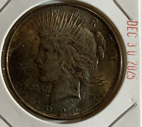 ⭐ 1922 US PEACE DOLLAR, UNC TONING  ⭐SILVER COIN