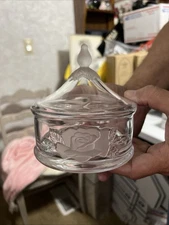 VINTAGE Christal D'Arques " I Lucia" frosted rose round covered candy dish