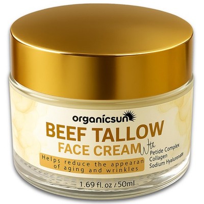 Beef Tallow Face Cream - 100% Grass Fed Anti Aging Moisturizer with Copper Pe...