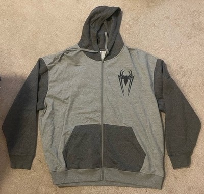 Marvel Spiderman Men's Jacket Hoodie Full Zip Gray 2XL Logo Pockets Ultimate Xxl