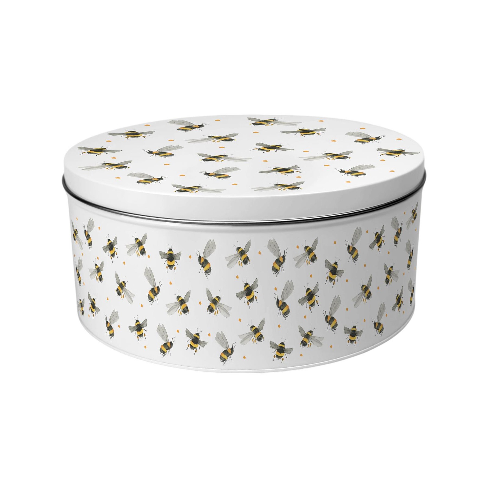 Flying Bees Large Cake Tin - Round Metal Storage Gifts for Baking 18 x 7cm