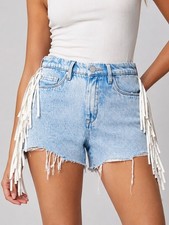 NWT BLANK NYC The Barrow Fringe Denim Shorts 27 Nice Try High Rise Festival Boho