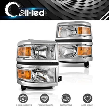 For 2014-2015 Chevy Silverado 1500 Chrome Housing Headlights 14 15 Headlamps