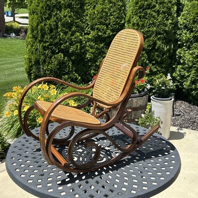Vintage Child Thonet Style Bentwood Rocking Chair Wood Woven Cane Seat Back MCM