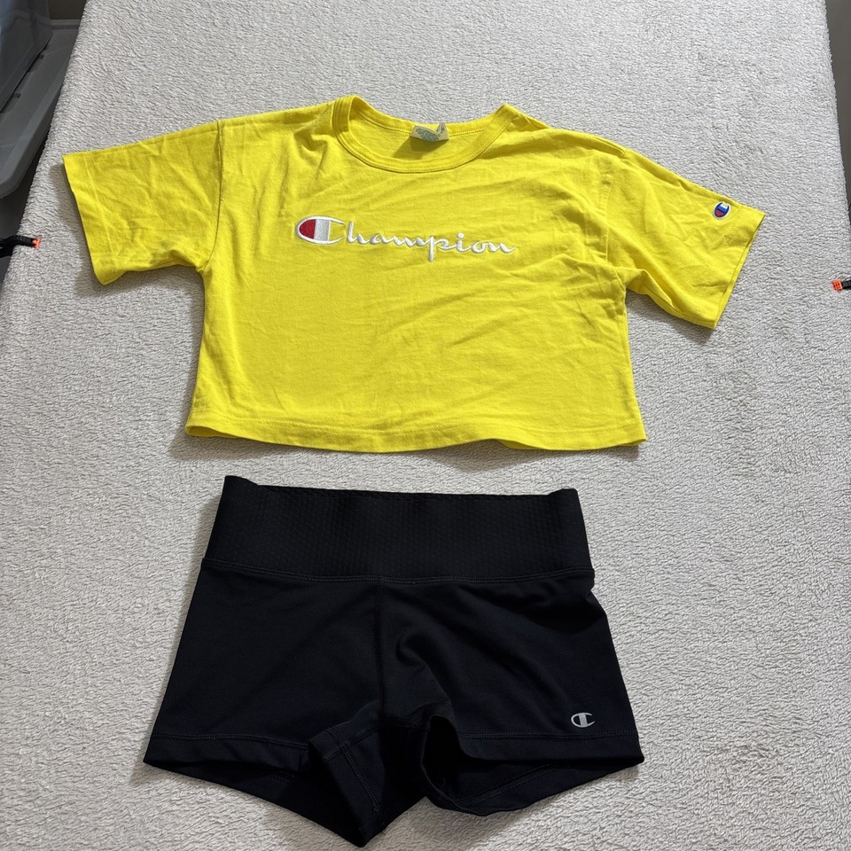 Champion Set Crop T-shirt & Bootie Shorts Women's Sz S/XS Athleisure Gym Sports