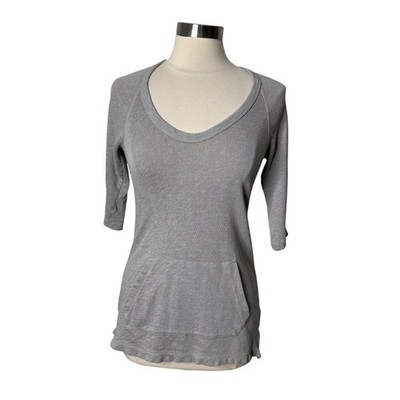James Perse Kangaroo Pocket Tunic Cotton Knit Kangaroo Top Gray Womens 1 Small