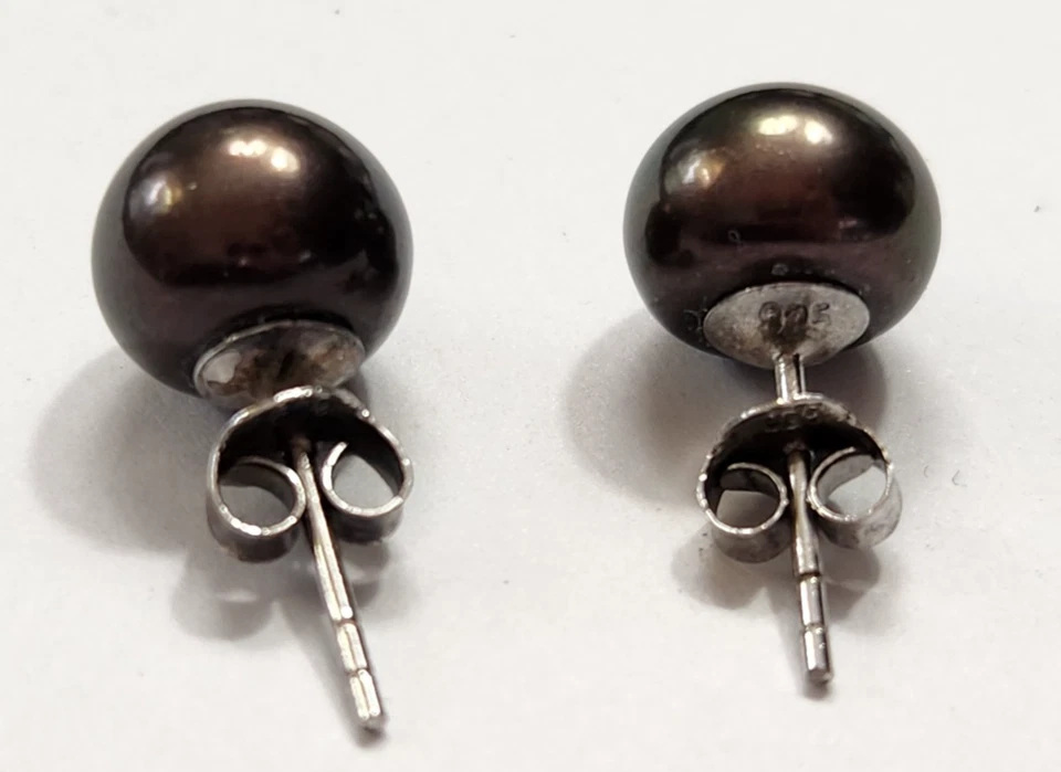 Brincos postes de pérola pavão genuínos 8 mm prata esterlina 925 roxo verde beleza - Imagem 2 de 4