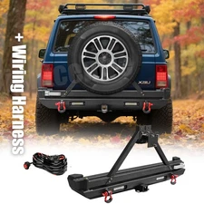 YEEGO Steel Rear Bumper W/ Tire Carrier For Jeep Cherokee XJ 1984-2001 Black