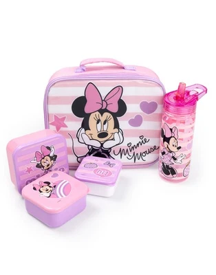 Disney Minnie Mouse Rose Hearts & Stars Sac à lunch bouteille et 3 pots à collat - Photo 1/4