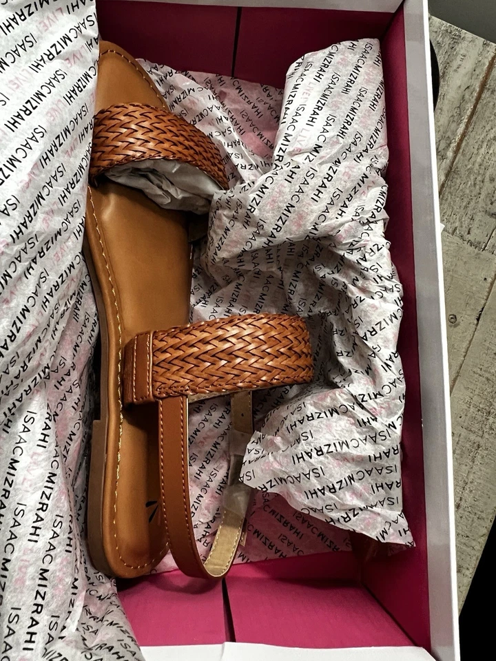 Isaac Mizrahi Live! Rosalyn Woven Sandals Size 9 Medium Padded Buckle “Cognac” - Image 3 of 4