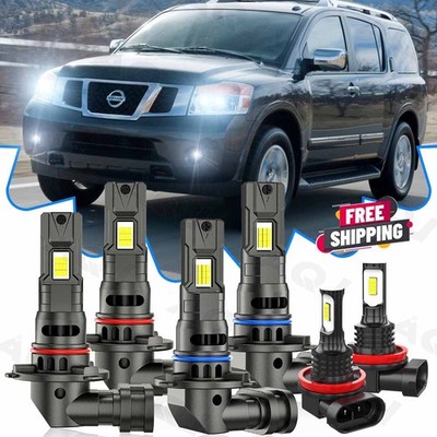 For Mitsubishi Outlander 2007-2013 White LED Headlight High Low+Fog Light Bulbs