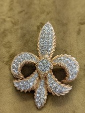 Fleur di Lis Clear Pave Rhinestone SIGNED & NUMBERED Vintage Penant/Brooch Golde