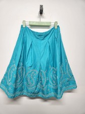 Talbots Petites Flare/A-Line/Circle Embroidered Eyelet Skirt, Size 4P Blue/White