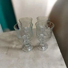 Vintage Set 4 ANCHOR HOCKING Clear SAVANNAH Goblet Glasses EMBOSSED ROSE 7"
