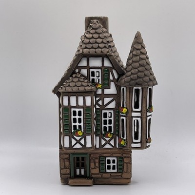 Vtg Hand-made German/Alsatian Pottery House Candle Holder Handarbeit Haus Votive