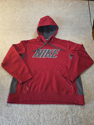 Nike Hoodie Mens L Burgundy Gray Therma Fit Training Sweater Pullover Spell  Out