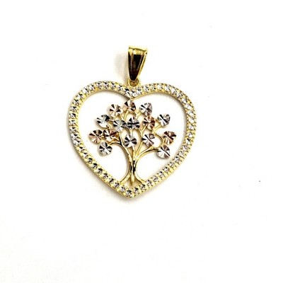 14k Tri Color Gold Herz Lebensbaum Glück Anhänger Charm feines Geschenk für sie 2,2g