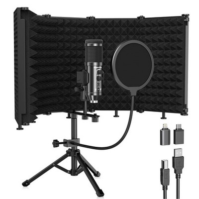 Studio Recording Microphone Isolation Shield with Pop Filter Tri-Stand Kit Mu...