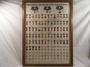 Vintage Us Armed Forces Decorations Awards Medals Framed Poster