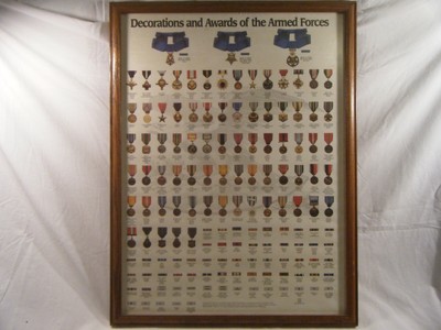 Vintage Us Armed Forces Decorations Awards Medals Framed Poster