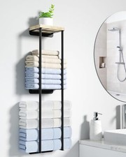 Towel Racks for Bathroom, 2 Tier Wall Holder with Wood 2 Tier, Black