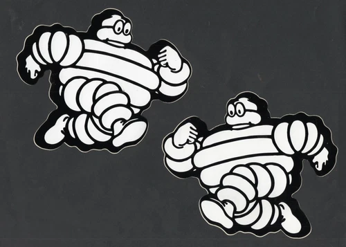 LOT OF 2 MICHELIN BIBENDUM BIB RUNNER STICKERS @ 1980S HEIGHT 12 CM