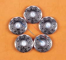 10PC 30MM White Turquoise Flower Western Leathercraft Silver Concho Screwback
