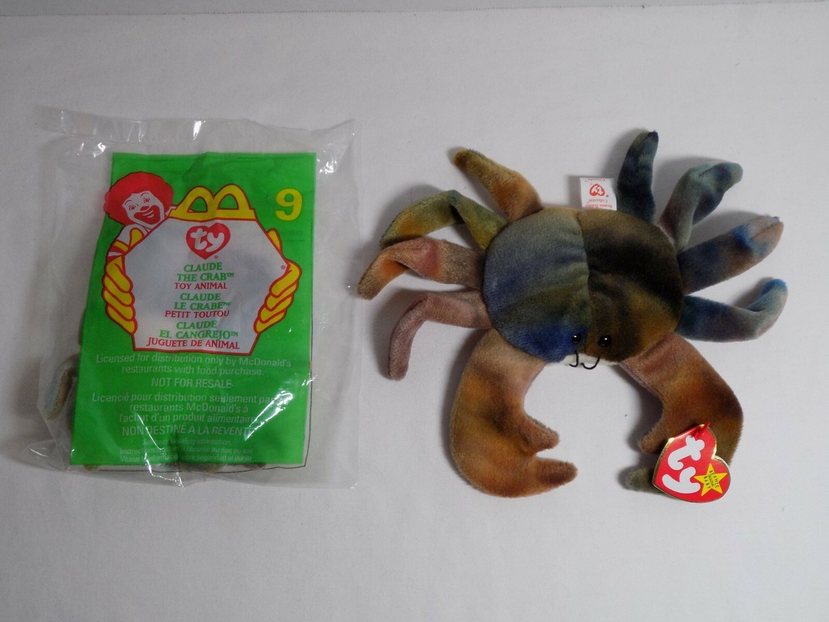 Ty Original Beanie Baby Claude Crab McDonalds Teenie Toy Animal #9 Sealed