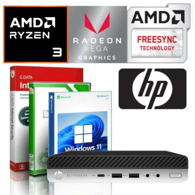 HP Mini Gaming PC AMD Ryzen 3 16GB 1000GB SSD Radeon RX Vega Computer Windows 11