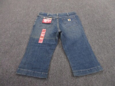 Carhartt Jeans Adult 14 Blue Denim Straight Capri Crop Original Work Women NEW