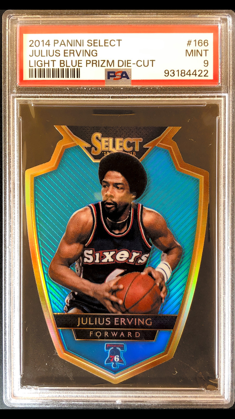 2014 Panini Select Julius Erving Light Blue Prizm Die-Cut #166 PSA 9 Mint /199