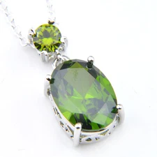 Best Jewelry Gift Oval Cut Green Topaz Gems Silver Necklace Pendants