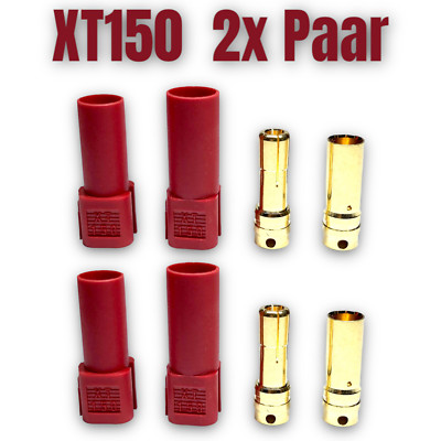 2 Paar 4 Stück XT150 Rot Stecker Buchse Goldstecker 200A  ESC Motor Lipo Akku RC