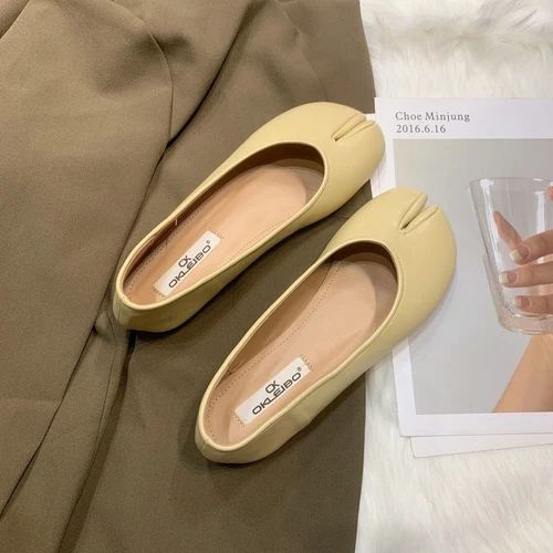 Flache elegante Tabi Damenschuhe flache bequeme weibliche Halbschuhe mit geteilter Zehenpartie - Bild 3 von 18