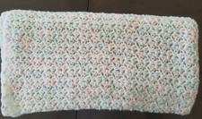 Vtg HANDMADE Scallop Edge Crochet Knit BABY BLANKET Pink/Blue/White 37" 37"
