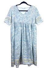 Misslook Boho Grannycore Cottagecore Blue White Floral Midi Dress Size Small