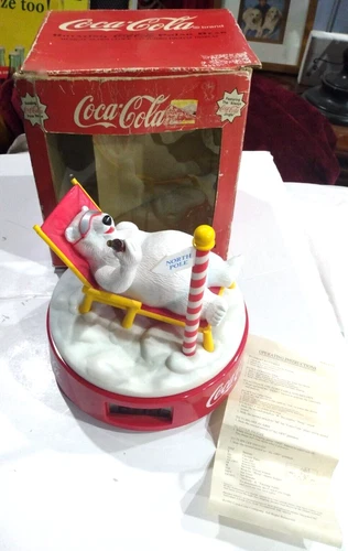 VINTAGE COCA COLA Rotating Polar Bear Musical Alarm Clock w/Jumbo Digital Displa