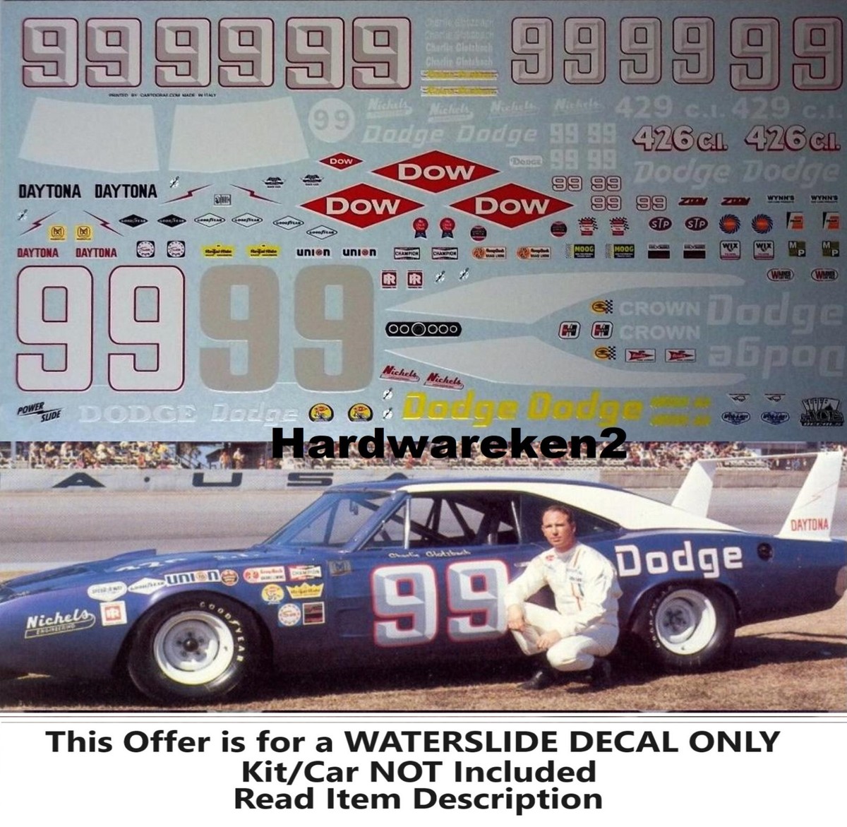 NASCAR DECAL #99 DODGE 1969 DODGE CHARGER DAYTONA RICHARD