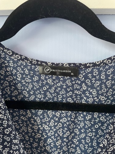 Pretty Garden Size XL Maxi Wrap Dress Blue Ivory Floral Print Short Sleeve - Picture 5 of 5