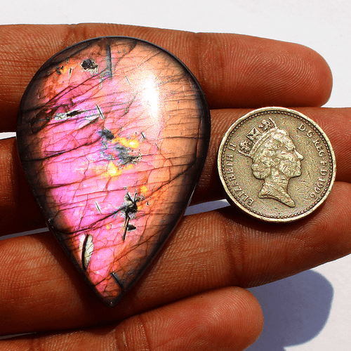 109 Cts Natural Finland Labradorite Purple Fire 52mmx36mm Pear Cabochon Gemstone - Picture 6 of 14