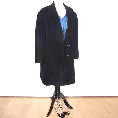 Pregio Wool Angora Coat Black Single Breasted Womens Size L IT 49 US 12