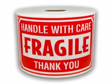 3x5 Fragile Handle w/ Care Labels Thank You Ship Pallet Stickers 2 RLS of 300 EA