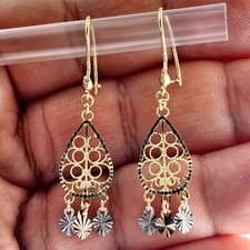 Gypsy Style Earrings Solid 14K Gold Dangeling Chandelier Filigree Butterfly 1